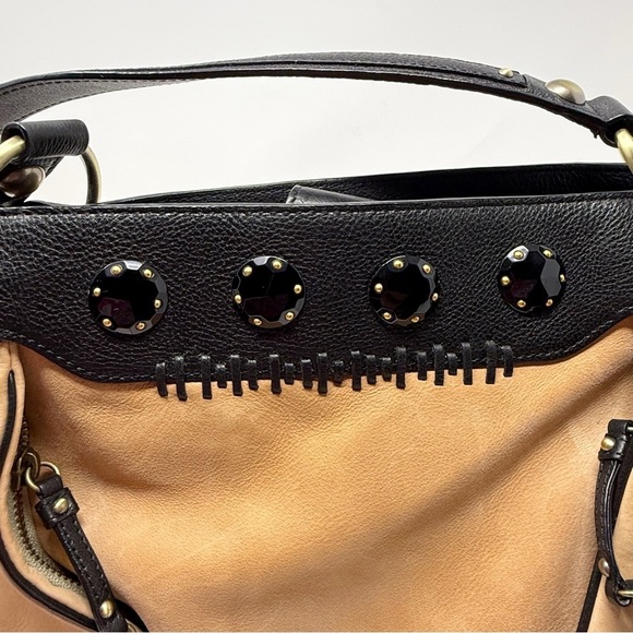 Tre Vero Leather Satchel Tan and Black Women's Handbag - Picture 14 of 16